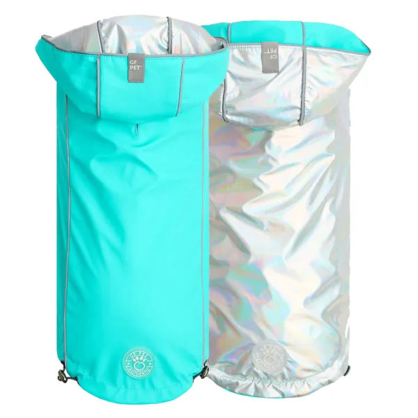 GF PET Elasto-fit reversible raincoat Neon Blue and iridescent